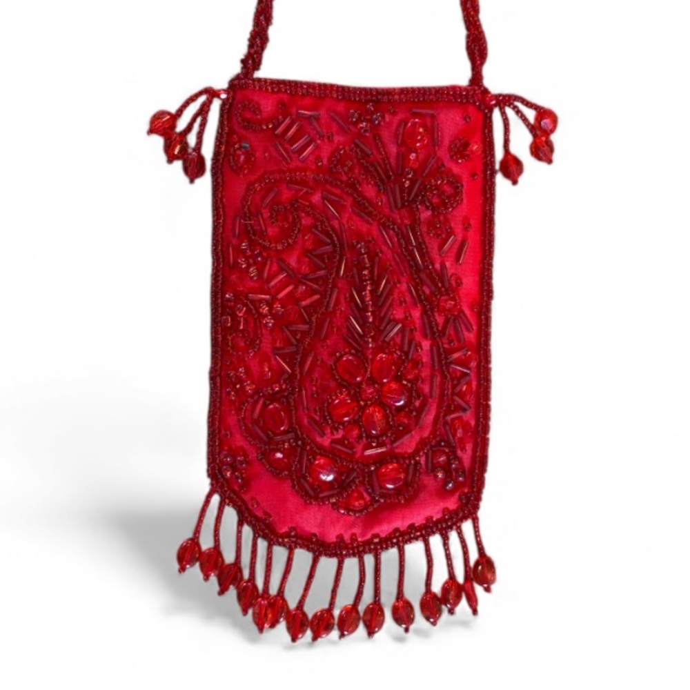 Vintage Elegant Red Beaded Crossbody Mini Bag
